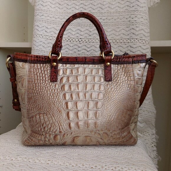 Brahmin Mini Arno Satchel Bag Champagne Gold & Pecan Brown Melbourne - Picture 5 of 15